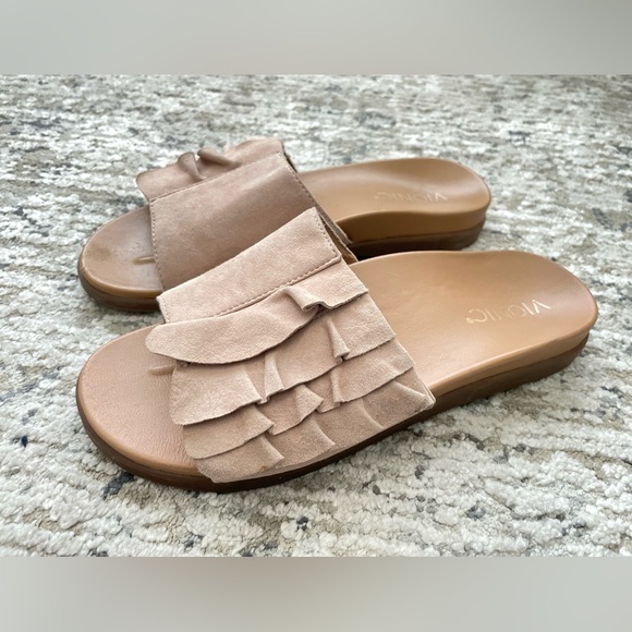 Vionic Roni Rose Suede Orthotic Slide Sandals Size 7.5 Ruffled Boho Comfort - Picture 3 of 8